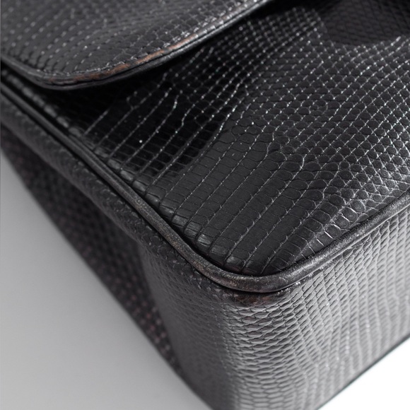 Chanel Vintage Small Classic Flap Exotic Lizard Leather 24K Gold CC Black Bag - Picture 10 of 16